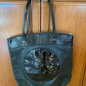 Coach Black Leather Circle Accent Tote
